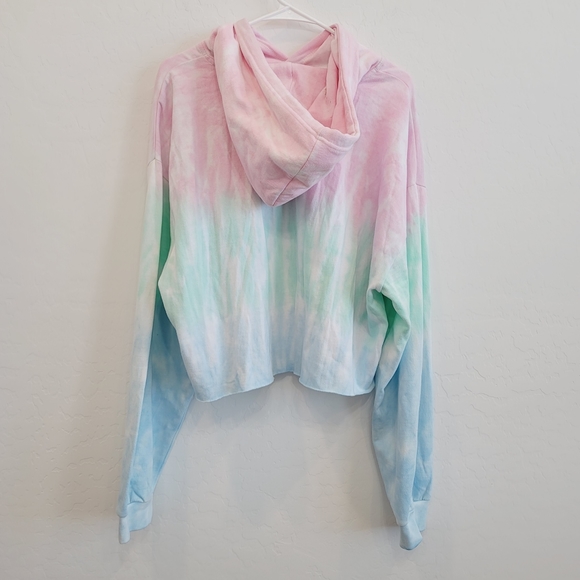 NWT AC/DC Tie Dye Graphic Cropped Hoodie Sweater - Picture 6 of 16